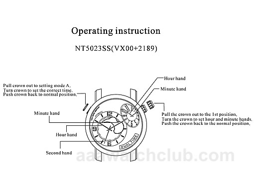 Dual Time Zone Automatic Watch Manual NT5023SS