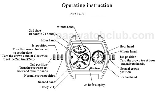 Triple Time Zone Watch Manual NT6037SS
